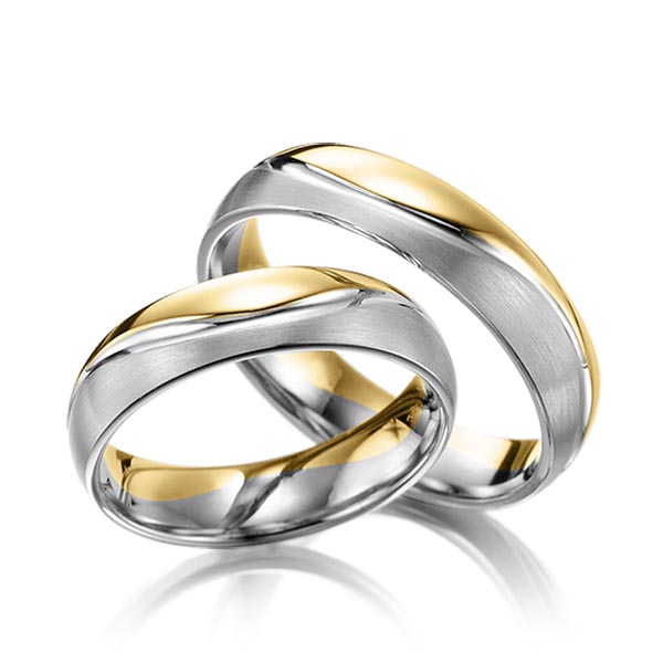 Paar bicolor Trauringe/Eheringe in Gelbgold 333 Palladium 585 von Steinberg - Q-1389-13