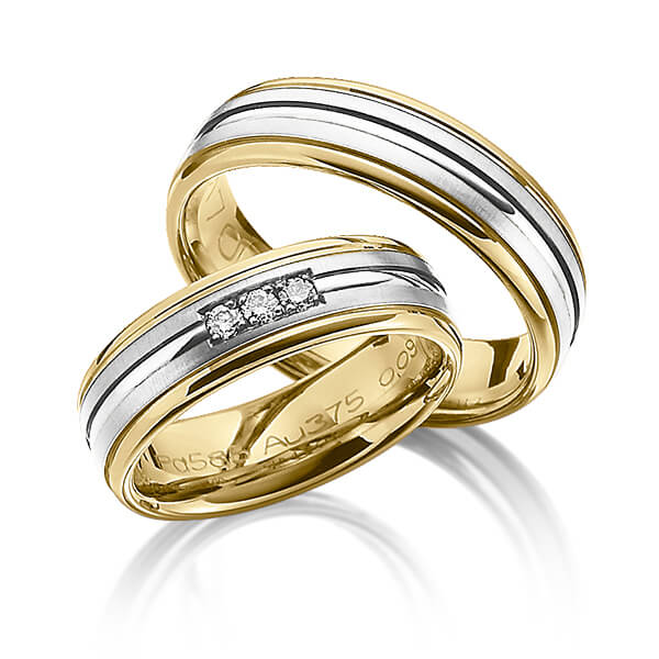 Paar bicolor Trauringe/Eheringe in Gelbgold 375 Weissgold 375 mit zus. 0,09 ct. Brillant tw, si von Merii - M-1103-2 Paar bicolor Trauringe/Eheringe in Gelbgold 375 Weissgold 375 mit zus. 0,09 ct. Brillant tw, si von Merii - M-1103-2