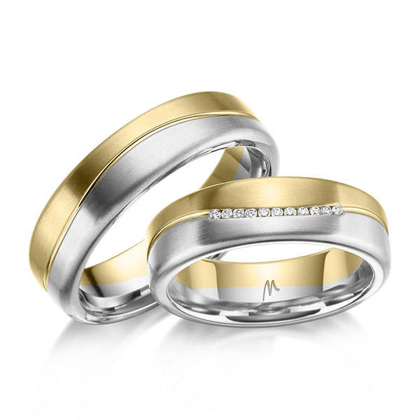 Paar bicolor Trauringe/Eheringe in Gelbgold 375 Weißgold 375 mit zus. 0,11 ct. Brillant tw, si von Merii