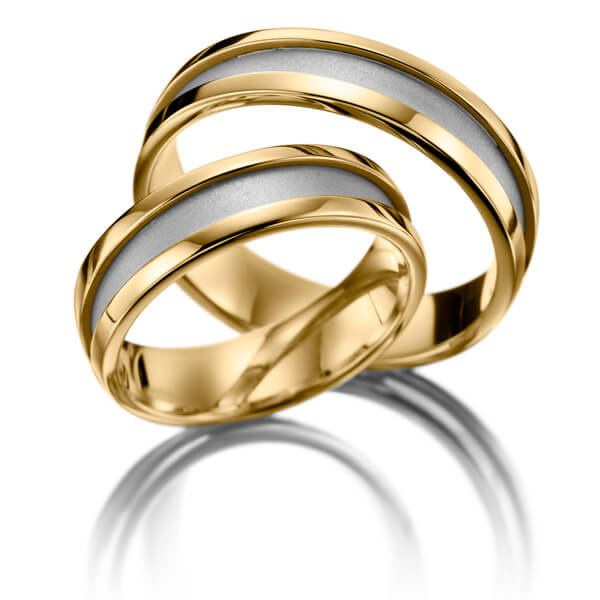 Paar bicolor Trauringe/Eheringe in Gelbgold 375 Weißgold 375 