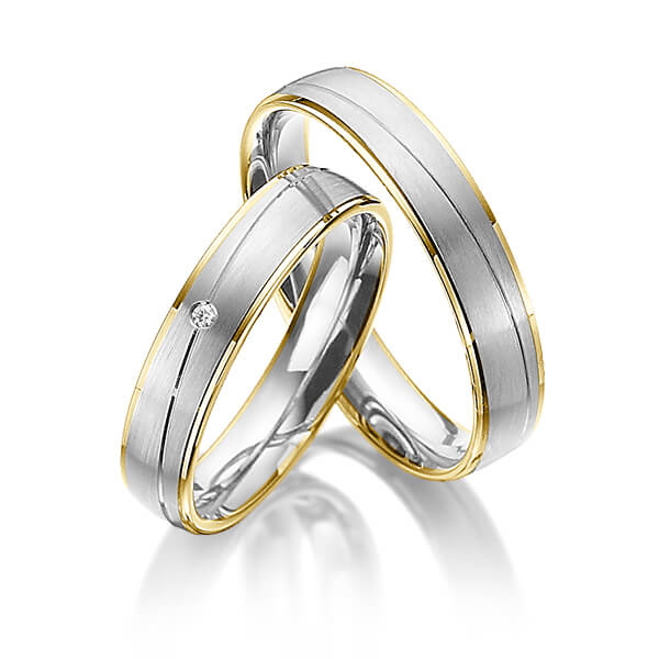 Paar bicolor Trauringe/Eheringe in Gelbgold 585 Graugold 585 mit zus. 0,01 ct. Brillant tw, si von 123gold - Y-1315-5 Paar bicolor Trauringe/Eheringe in Gelbgold 585 Graugold 585 mit zus. 0,01 ct. Brillant tw, si von 123gold - Y-1315-5