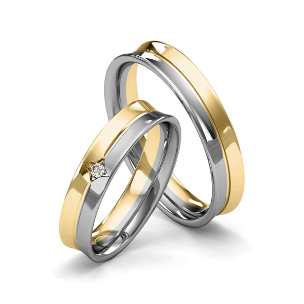 Paar bicolor Trauringe/Eheringe in Gelbgold 585 Graugold 585 mit zus. 0,025 ct. Brillant tw, si von Merii