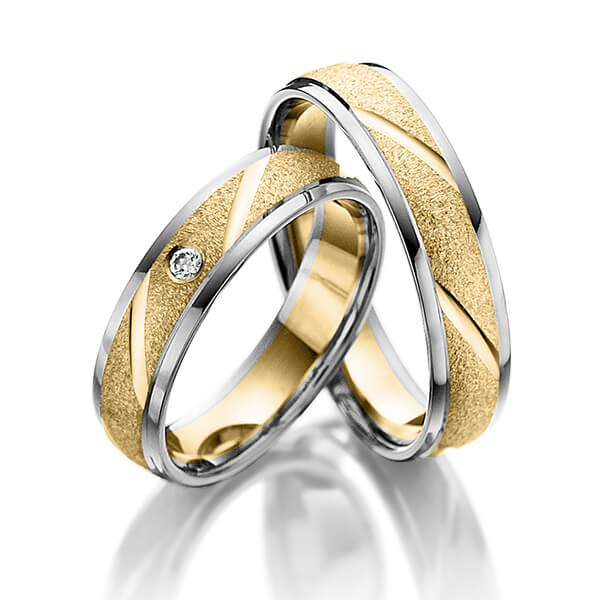 Paar bicolor Trauringe/Eheringe in Gelbgold 585 Graugold 585 mit zus. 0,02 ct. Brillant tw, si - NP-1059-5 Paar bicolor Trauringe/Eheringe in Gelbgold 585 Graugold 585 mit zus. 0,02 ct. Brillant tw, si - NP-1059-5