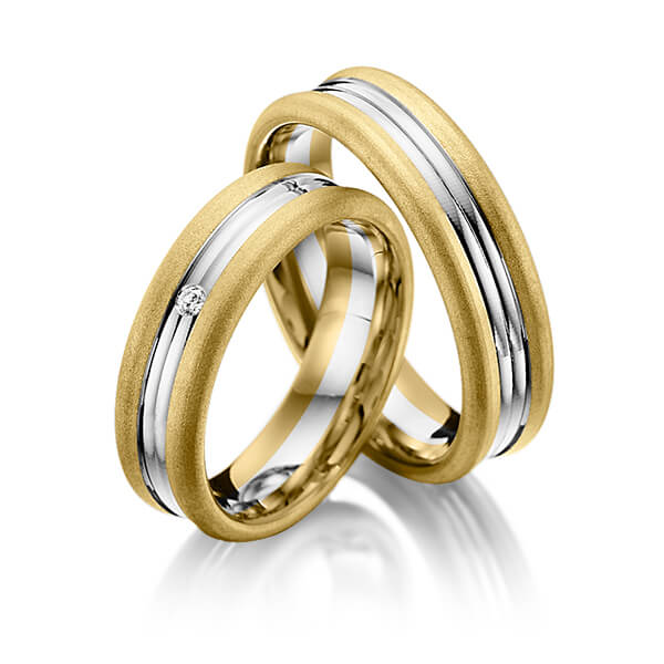 Paar bicolor Trauringe/Eheringe in Gelbgold 585 Graugold 585 mit zus. 0,02 ct. Brillant tw, si von Merii
