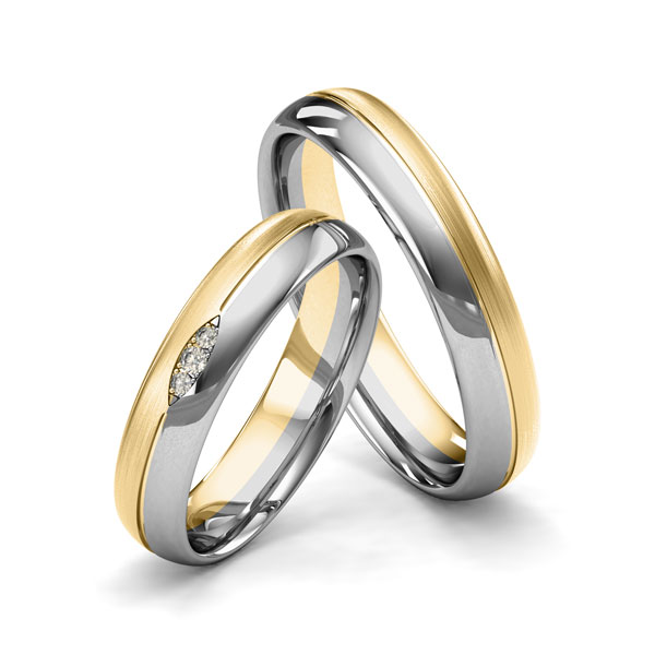Paar bicolor Trauringe/Eheringe in Gelbgold 585 Graugold 585 mit zus. 0,02 ct. Brillant tw, si von Merii