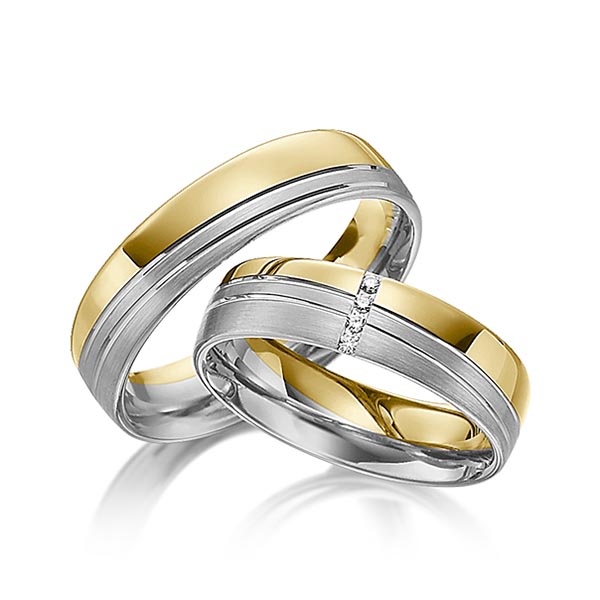 Paar bicolor Trauringe/Eheringe in Gelbgold 585 Graugold 585 mit zus. 0,02 ct. Brillant tw, si von Steinberg
