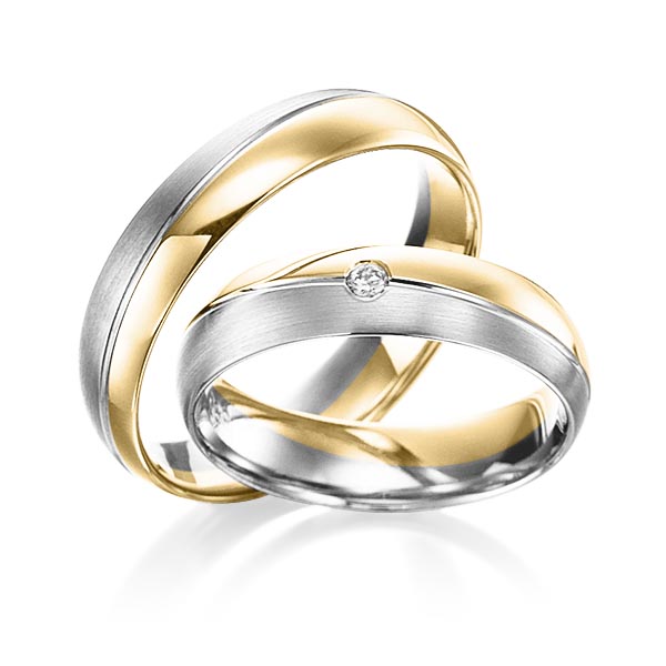 Paar bicolor Trauringe/Eheringe in Gelbgold 585 Graugold 585 mit zus. 0,02 ct. Brillant tw, si von Steinberg