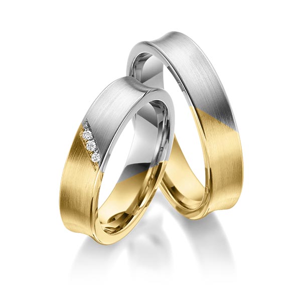 Paar bicolor Trauringe/Eheringe in Gelbgold 585 Graugold 585 mit zus. 0,03 ct. Brillant tw, si von 123GOLD