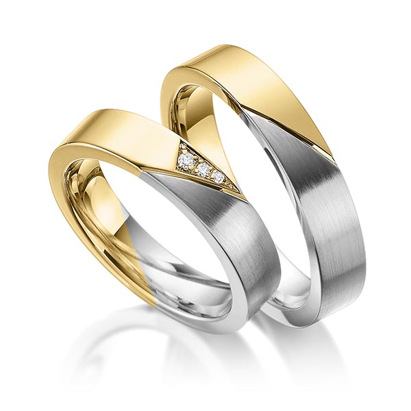 Paar bicolor Trauringe/Eheringe in Gelbgold 585 Graugold 585 mit zus. 0,03 ct. Brillant tw, si von 123GOLD