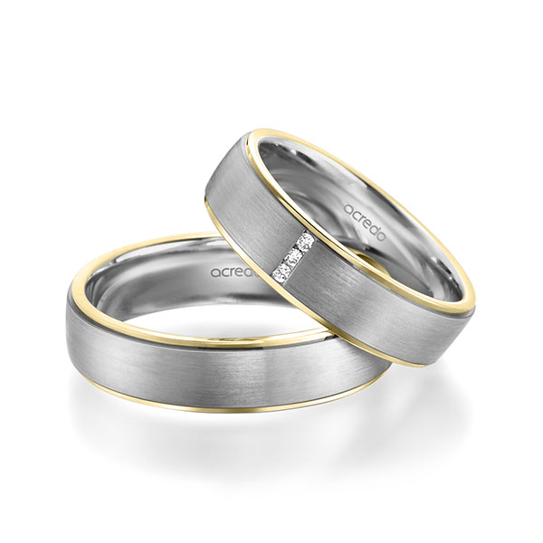 Paar bicolor Trauringe/Eheringe in Gelbgold 585 Graugold 585 mit zus. 0,03 ct. Brillant tw, si von acredo - A-1943-10 Paar bicolor Trauringe/Eheringe in Gelbgold 585 Graugold 585 mit zus. 0,03 ct. Brillant tw, si von acredo - A-1943-10