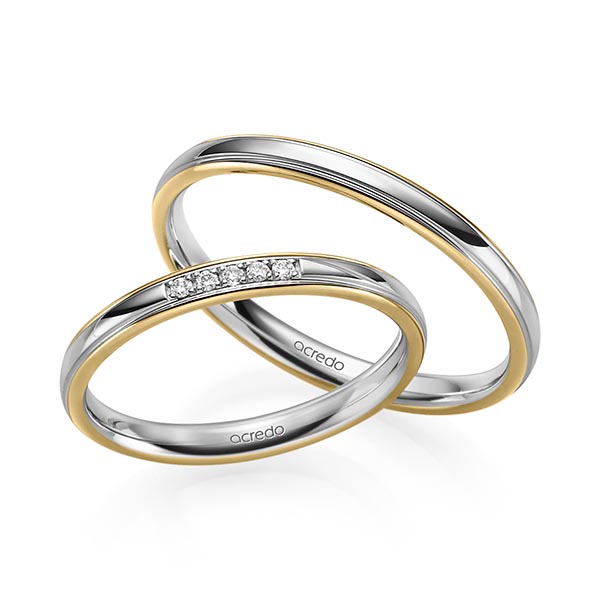 Paar bicolor Trauringe/Eheringe in Gelbgold 585 Graugold 585 mit zus. 0,04 ct. Brillant tw, si von acredo - S-1226-10 Paar bicolor Trauringe/Eheringe in Gelbgold 585 Graugold 585 mit zus. 0,04 ct. Brillant tw, si von acredo - S-1226-10