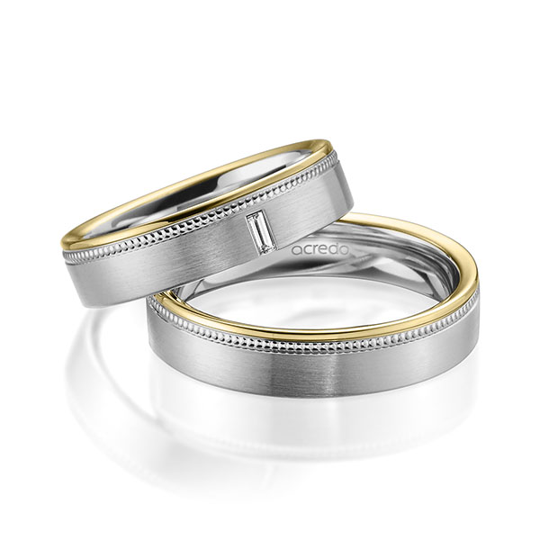 Paar bicolor Trauringe/Eheringe in Gelbgold 585 Graugold 585 mit zus. 0,05 ct. Baguette-Diamant tw, vs von acredo - A-1753-10 Paar bicolor Trauringe/Eheringe in Gelbgold 585 Graugold 585 mit zus. 0,05 ct. Baguette-Diamant tw, vs von acredo - A-1753-10