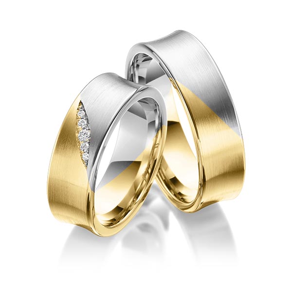 Paar bicolor Trauringe/Eheringe in Gelbgold 585 Graugold 585 mit zus. 0,05 ct. Brillant tw, si von 123GOLD