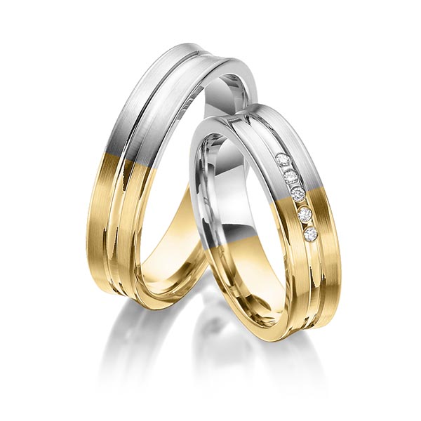 Paar bicolor Trauringe/Eheringe in Gelbgold 585 Graugold 585 mit zus. 0,05 ct. Brillant tw, si von 123GOLD