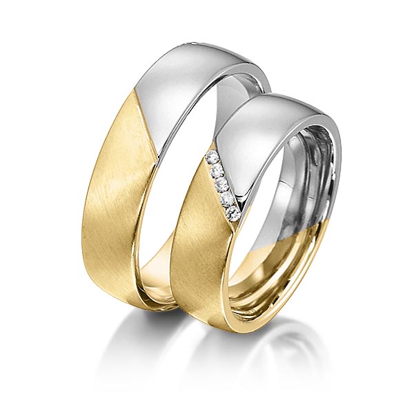 Paar bicolor Trauringe/Eheringe in Gelbgold 585 Graugold 585 mit zus. 0,05 ct. Brillant tw, si von acredo