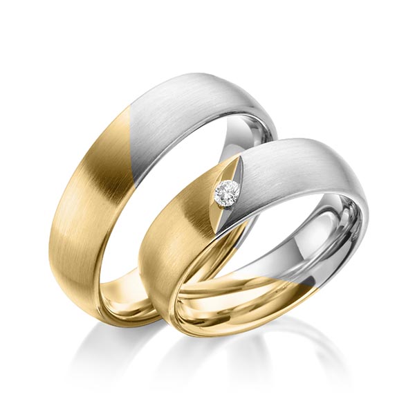 Paar bicolor Trauringe/Eheringe in Gelbgold 585 Graugold 585 mit zus. 0,06 ct. Brillant tw, si von 123GOLD
