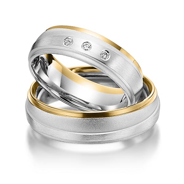 Paar bicolor Trauringe/Eheringe in Gelbgold 585 Graugold 585 mit zus. 0,06 ct. Brillant tw, si von Steinberg