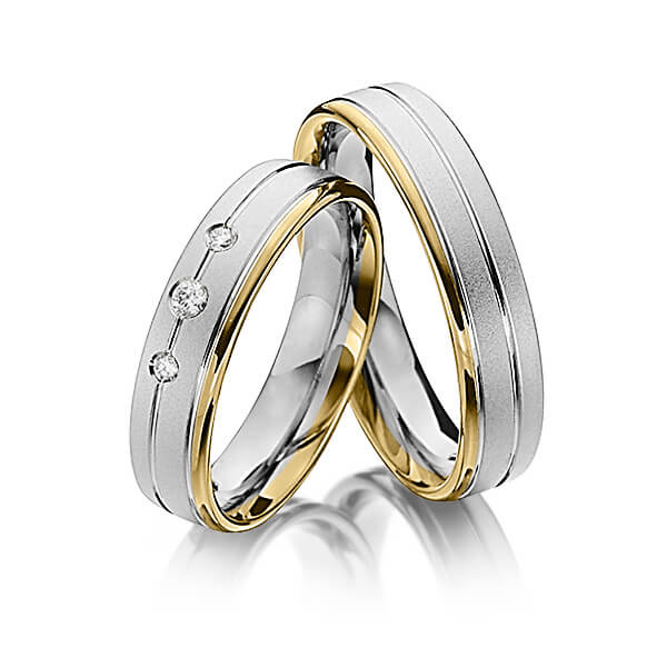 Paar bicolor Trauringe/Eheringe in Gelbgold 585 Graugold 585 mit zus. 0,08 ct. Brillant tw, si von Steinberg