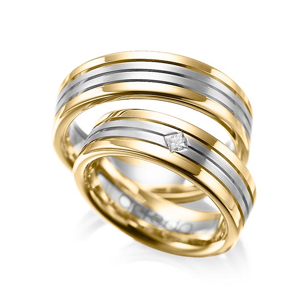 Paar bicolor Trauringe/Eheringe in Gelbgold 585 Graugold 585 mit zus. 0,08 ct. Prinzess-Diamant tw, si von acredo - A-1023-1 Paar bicolor Trauringe/Eheringe in Gelbgold 585 Graugold 585 mit zus. 0,08 ct. Prinzess-Diamant tw, si von acredo - A-1023-1
