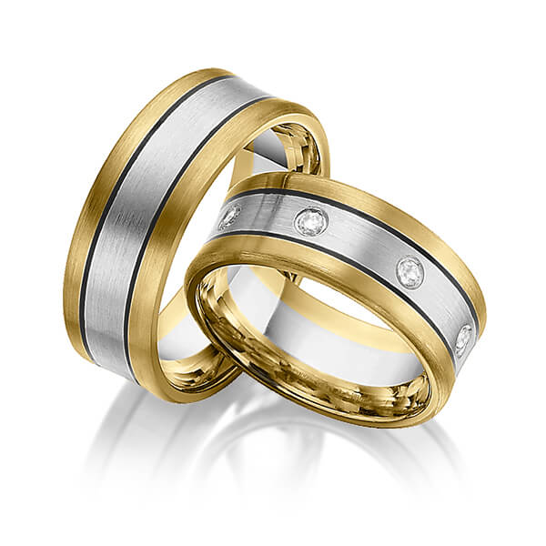 Paar bicolor Trauringe/Eheringe in Gelbgold 585 Graugold 585 mit zus. 0,12 ct. Brillant tw, vs von Merii - M-1162-10 Paar bicolor Trauringe/Eheringe in Gelbgold 585 Graugold 585 mit zus. 0,12 ct. Brillant tw, vs von Merii - M-1162-10