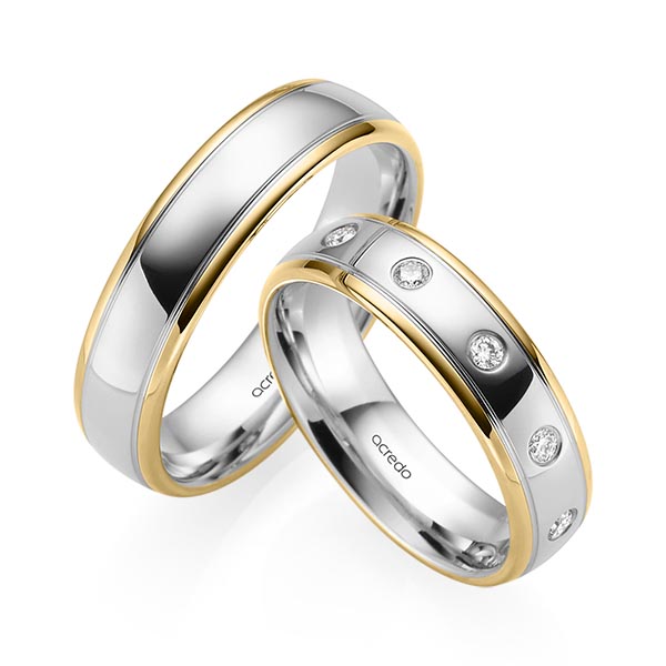 Paar bicolor Trauringe/Eheringe in Gelbgold 585 Graugold 585 mit zus. 0,15 ct. Brillant tw, si von acredo - S-1232-10 Paar bicolor Trauringe/Eheringe in Gelbgold 585 Graugold 585 mit zus. 0,15 ct. Brillant tw, si von acredo - S-1232-10