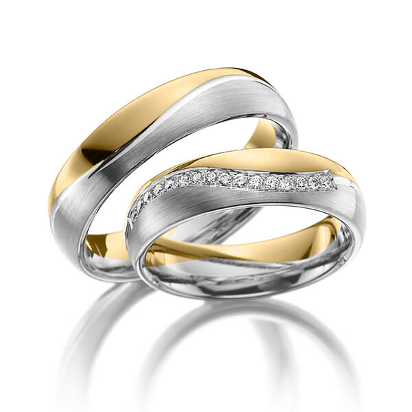 Paar bicolor Trauringe/Eheringe in Gelbgold 585 Graugold 585 mit zus. 0,16 ct. Brillant tw, si von Steinberg - Q-1139-10 Paar bicolor Trauringe/Eheringe in Gelbgold 585 Graugold 585 mit zus. 0,16 ct. Brillant tw, si von Steinberg - Q-1139-10