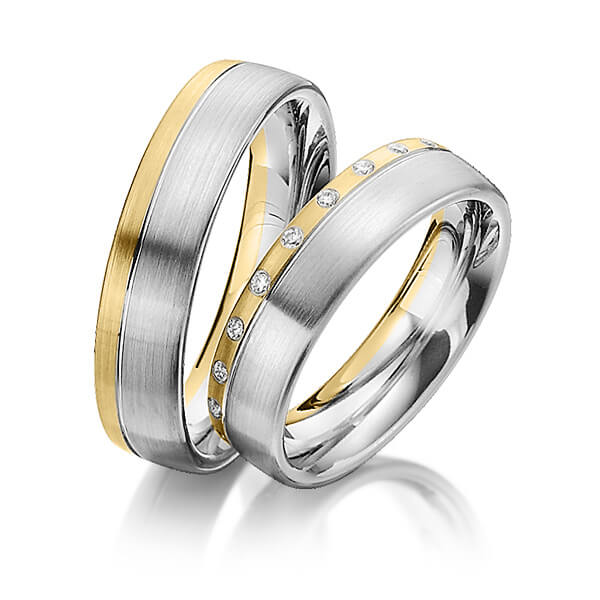 Paar bicolor Trauringe/Eheringe in Gelbgold 585 Graugold 585 mit zus. 0,21 ct. Brillant tw, si von Steinberg