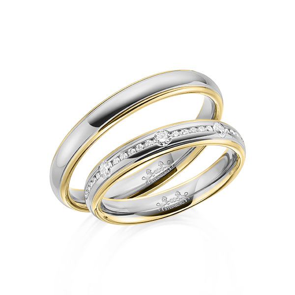 Paar bicolor Trauringe/Eheringe in Gelbgold 585 Graugold 585 mit zus. 0,22 ct. Brillant tw, si von Steinberg - Q-1611-11