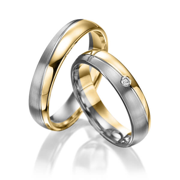 Paar bicolor Trauringe/Eheringe in Gelbgold 585 Graugold dunkel 585 mit zus. 0,015 ct. Brillant tw, si von Steinberg - Q-1386-18 Paar bicolor Trauringe/Eheringe in Gelbgold 585 Graugold dunkel 585 mit zus. 0,015 ct. Brillant tw, si von Steinberg - Q-1386-18