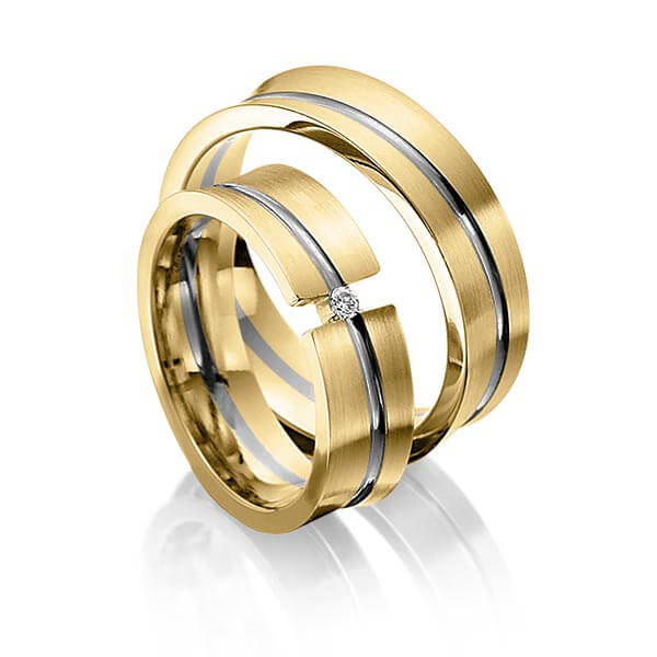 Paar bicolor Trauringe/Eheringe in Gelbgold 585 Graugold dunkel 585 mit zus. 0,025 ct. Brillant tw, si von 123GOLD