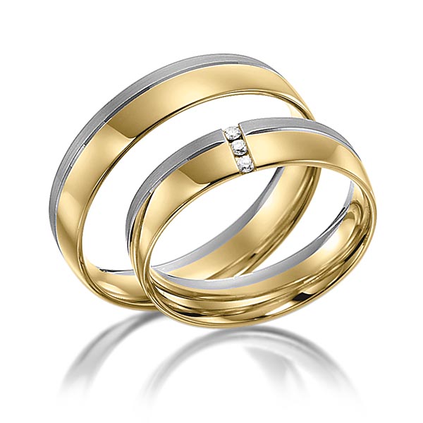 Paar bicolor Trauringe/Eheringe in Gelbgold 585 Graugold dunkel 585 mit zus. 0,03 ct. Brillant tw, si von acredo