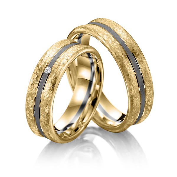 Paar bicolor Trauringe/Eheringe in Gelbgold 585 Palladium 500 mit zus. 0,01 ct. Brillant tw, si von Merii