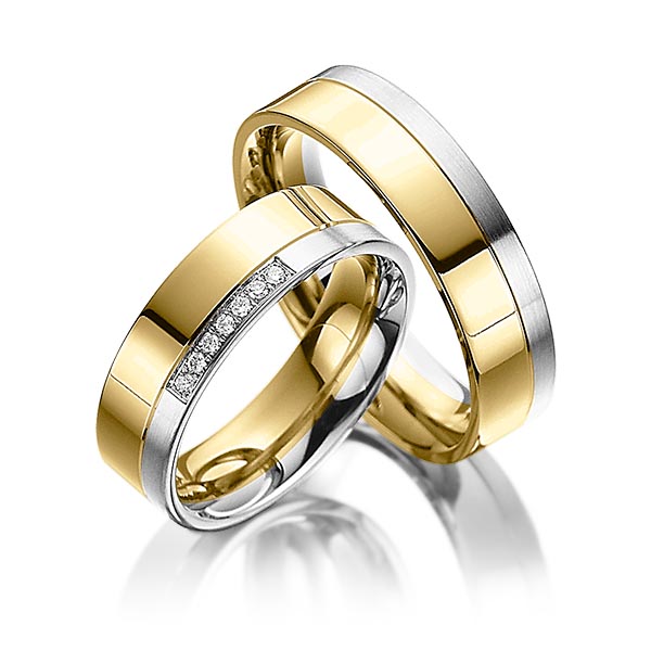 Paar bicolor Trauringe/Eheringe in Gelbgold 585 Platin 600 mit zus. 0,07 ct. Brillant tw, si von Steinberg - Q-1089-5 Paar bicolor Trauringe/Eheringe in Gelbgold 585 Platin 600 mit zus. 0,07 ct. Brillant tw, si von Steinberg - Q-1089-5
