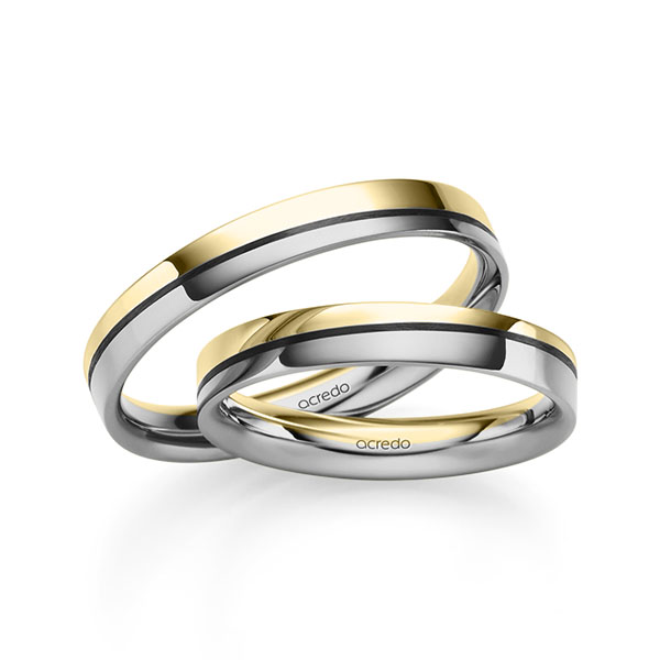 Paar bicolor Trauringe/Eheringe in Gelbgold 585 Platin 600 von acredo - S-1301-4 Paar bicolor Trauringe/Eheringe in Gelbgold 585 Platin 600 von acredo - S-1301-4