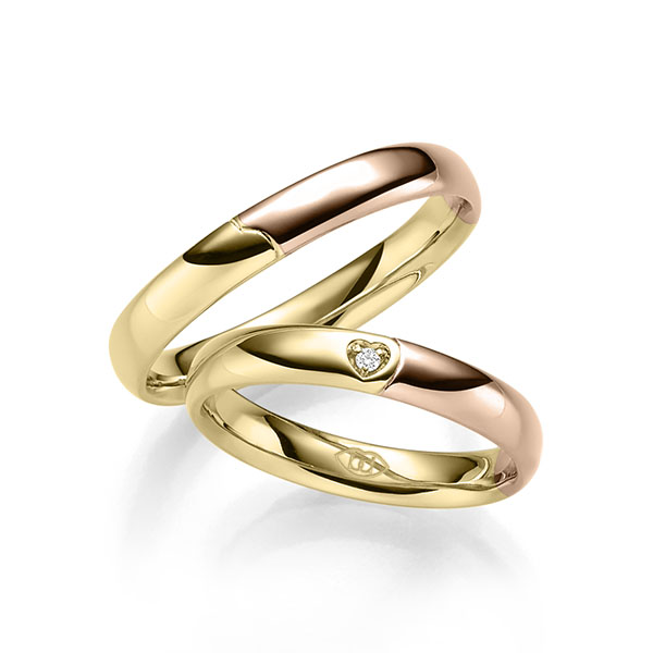Paar bicolor Trauringe/Eheringe in Gelbgold 585 Rotgold 585 mit zus. 0,015 ct. Brillant tw, si - UQ-1130-8 Paar bicolor Trauringe/Eheringe in Gelbgold 585 Rotgold 585 mit zus. 0,015 ct. Brillant tw, si - UQ-1130-8