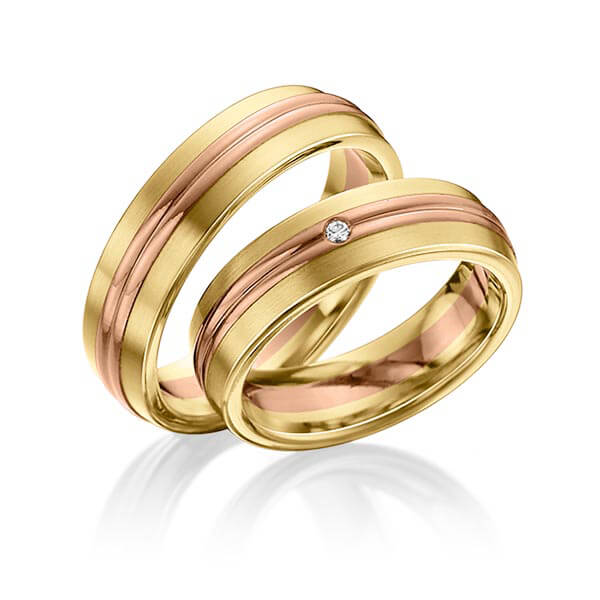 Paar bicolor Trauringe/Eheringe in Gelbgold 585 Rotgold 585 mit zus. 0,025 ct. Brillant tw, si von 123GOLD