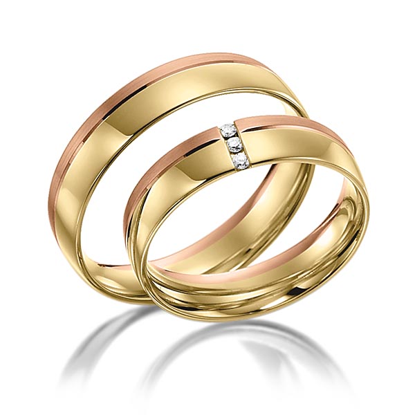 Paar bicolor Trauringe/Eheringe in Gelbgold 585 Rotgold 585 mit zus. 0,03 ct. Brillant tw, si von acredo
