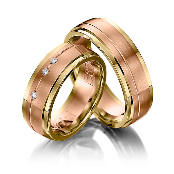 Paar bicolor Trauringe/Eheringe in Gelbgold 585 Rotgold 585 mit zus. 0,045 ct. Brillant tw, si von 123GOLD - Y-1081-16 Paar bicolor Trauringe/Eheringe in Gelbgold 585 Rotgold 585 mit zus. 0,045 ct. Brillant tw, si von 123GOLD - Y-1081-16
