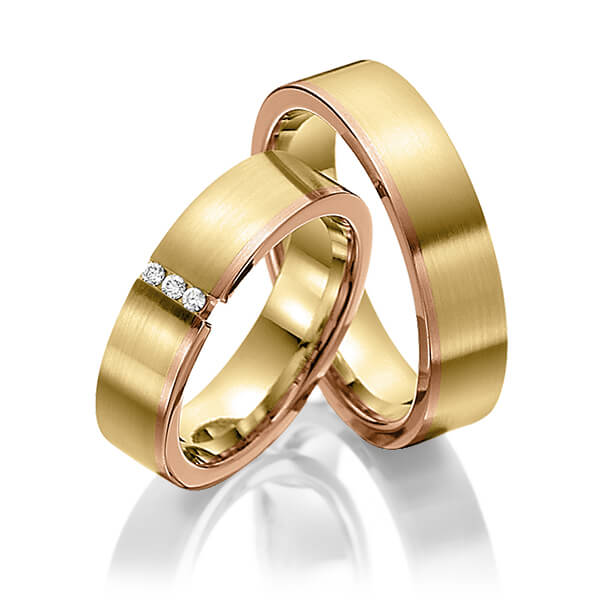 Paar bicolor Trauringe/Eheringe in Gelbgold 585 Rotgold 585 mit zus. 0,045 ct. Brillant tw, si von 123GOLD