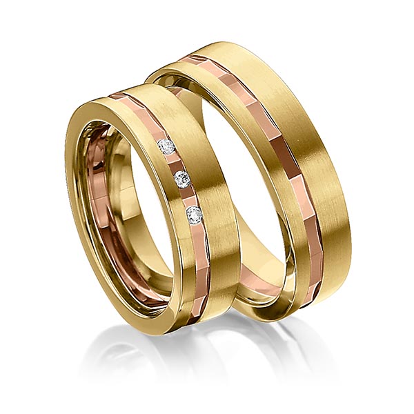 Paar bicolor Trauringe/Eheringe in Gelbgold 585 Rotgold 585 mit zus. 0,045 ct. Brillant tw, si von 123GOLD