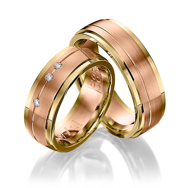 Paar bicolor Trauringe/Eheringe in Gelbgold 585 Rotgold 585 mit zus. 0,045 ct. Brillant tw, si von Steinberg - Q-1204-16 Paar bicolor Trauringe/Eheringe in Gelbgold 585 Rotgold 585 mit zus. 0,045 ct. Brillant tw, si von Steinberg - Q-1204-16