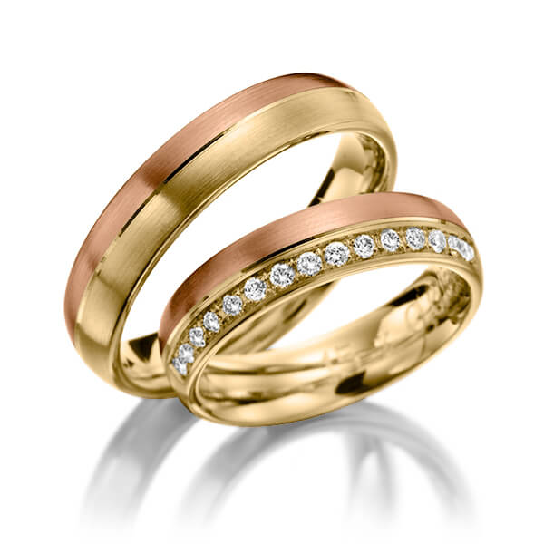 Paar bicolor Trauringe/Eheringe in Gelbgold 585 Rotgold 585 mit zus. 0,225 ct. Brillant tw, si von Steinberg