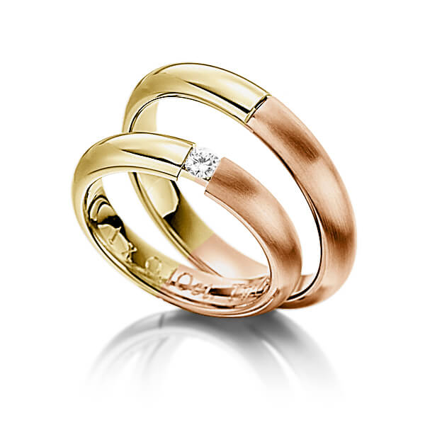 Paar bicolor Trauringe/Eheringe in Gelbgold 585 Rotgold 585 mit zus. 0,25 ct. Brillant tw, si von 123GOLD - P-1120-16 Paar bicolor Trauringe/Eheringe in Gelbgold 585 Rotgold 585 mit zus. 0,25 ct. Brillant tw, si von 123GOLD - P-1120-16