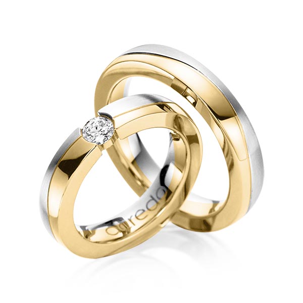 Paar bicolor Trauringe/Eheringe in Gelbgold 585 Weissgold 585 mit 0,3 ct. Brillant tw, si von acredo - A-1119-7 Paar bicolor Trauringe/Eheringe in Gelbgold 585 Weissgold 585 mit 0,3 ct. Brillant tw, si von acredo - A-1119-7