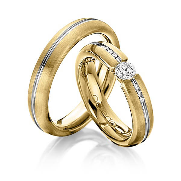 Paar bicolor Trauringe/Eheringe in Gelbgold 585 Weißgold 585 mit 0,3 ct. + zus. 0,048 ct. Brillant tw, si von acredo