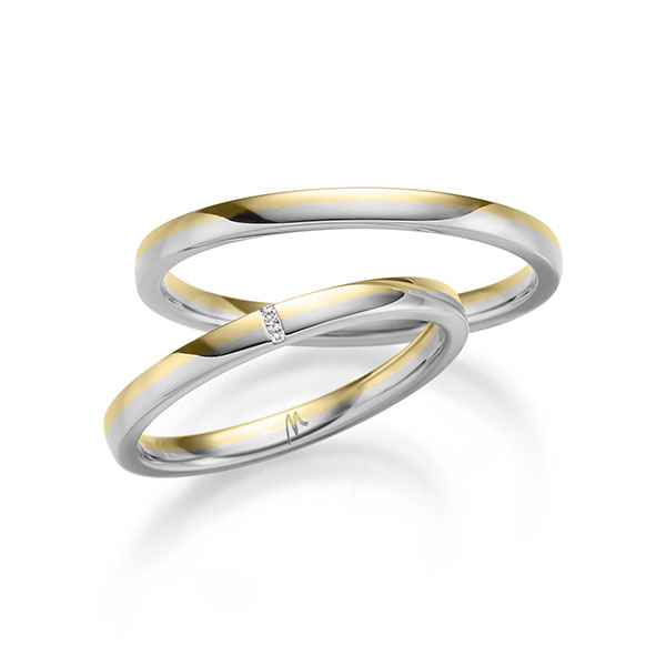 Paar bicolor Trauringe/Eheringe in Gelbgold 585 Weissgold 585 mit zus. 0,01 ct. Brillant tw, vs von Merii