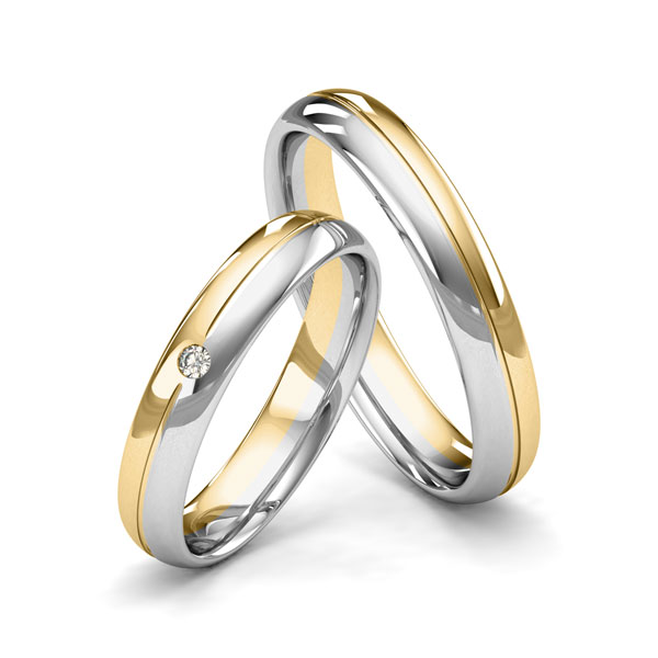Paar bicolor Trauringe/Eheringe in Gelbgold 585 Weißgold 585 mit zus. 0,02 ct. Brillant tw, si von Merii