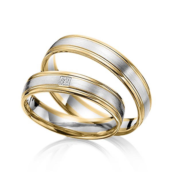 Paar bicolor Trauringe/Eheringe in Gelbgold 585 Weißgold 585 mit zus. 0,02 ct. Brillant tw, si von Steinberg
