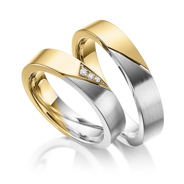 Paar bicolor Trauringe/Eheringe in Gelbgold 585 Weißgold 585 mit zus. 0,03 ct. Brillant tw, si von 123GOLD