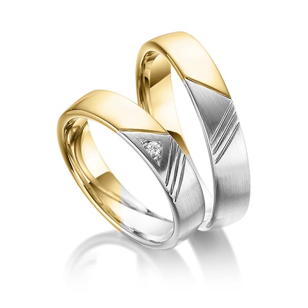 Paar bicolor Trauringe/Eheringe in Gelbgold 585 Weißgold 585 mit zus. 0,03 ct. Brillant tw, si von 123GOLD